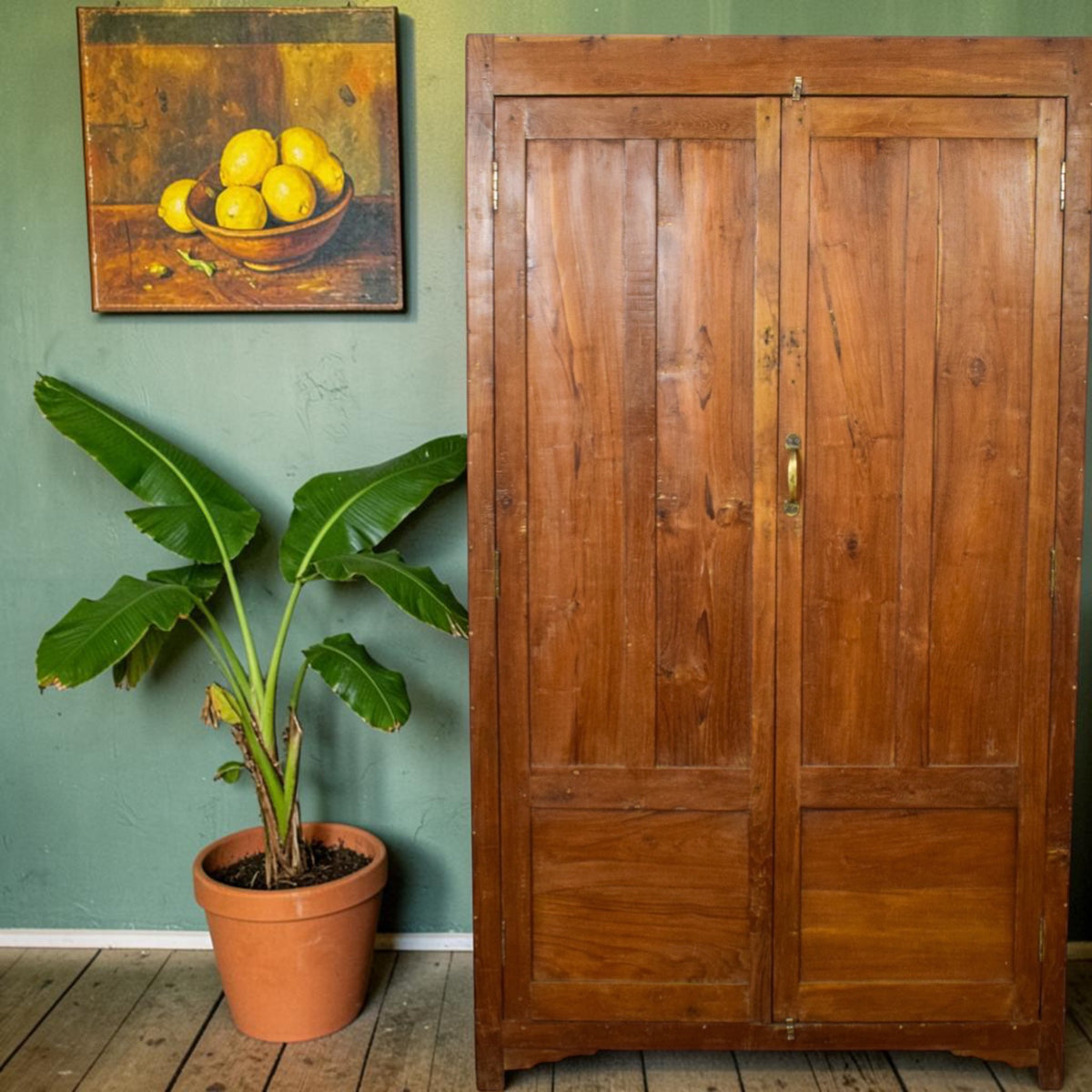 Vintage Large Wooden Rustic Housekeepers Cupboard Cabinet