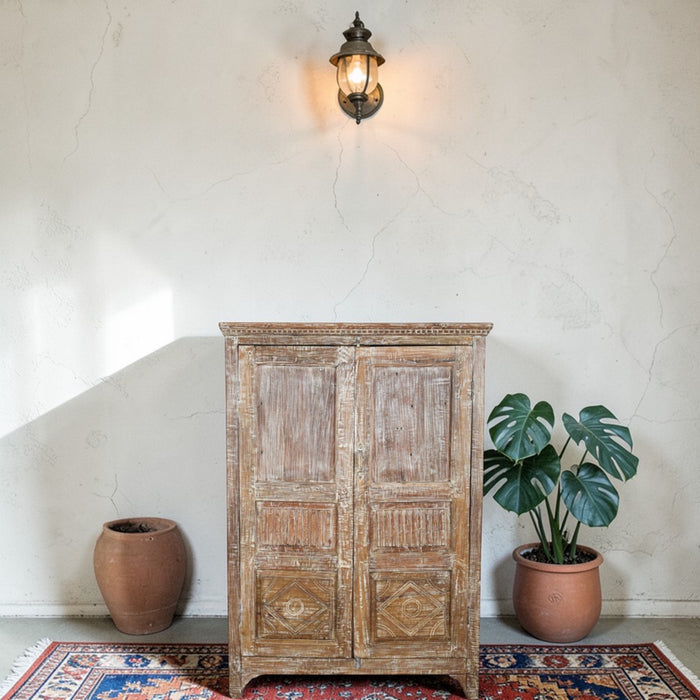 Vintage Rustic Worn Wood Cupboard Cabinet Storage