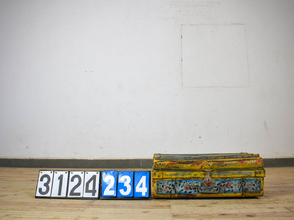 Vintage Indian Hand Painted Metal Travel Trunk Chest
