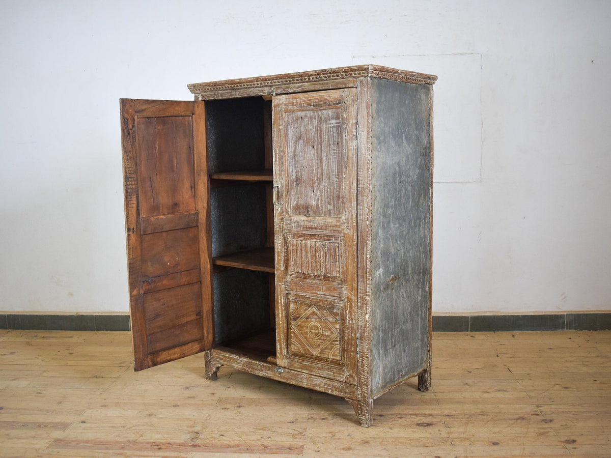 Vintage Rustic Worn Wood Cupboard Cabinet Storage