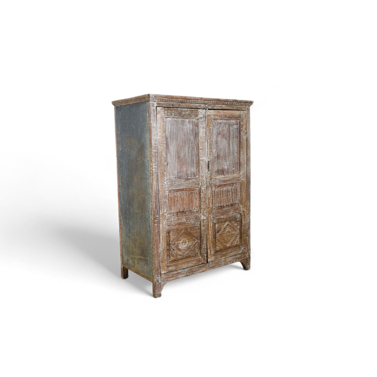 Vintage Rustic Worn Wood Cupboard Cabinet Storage
