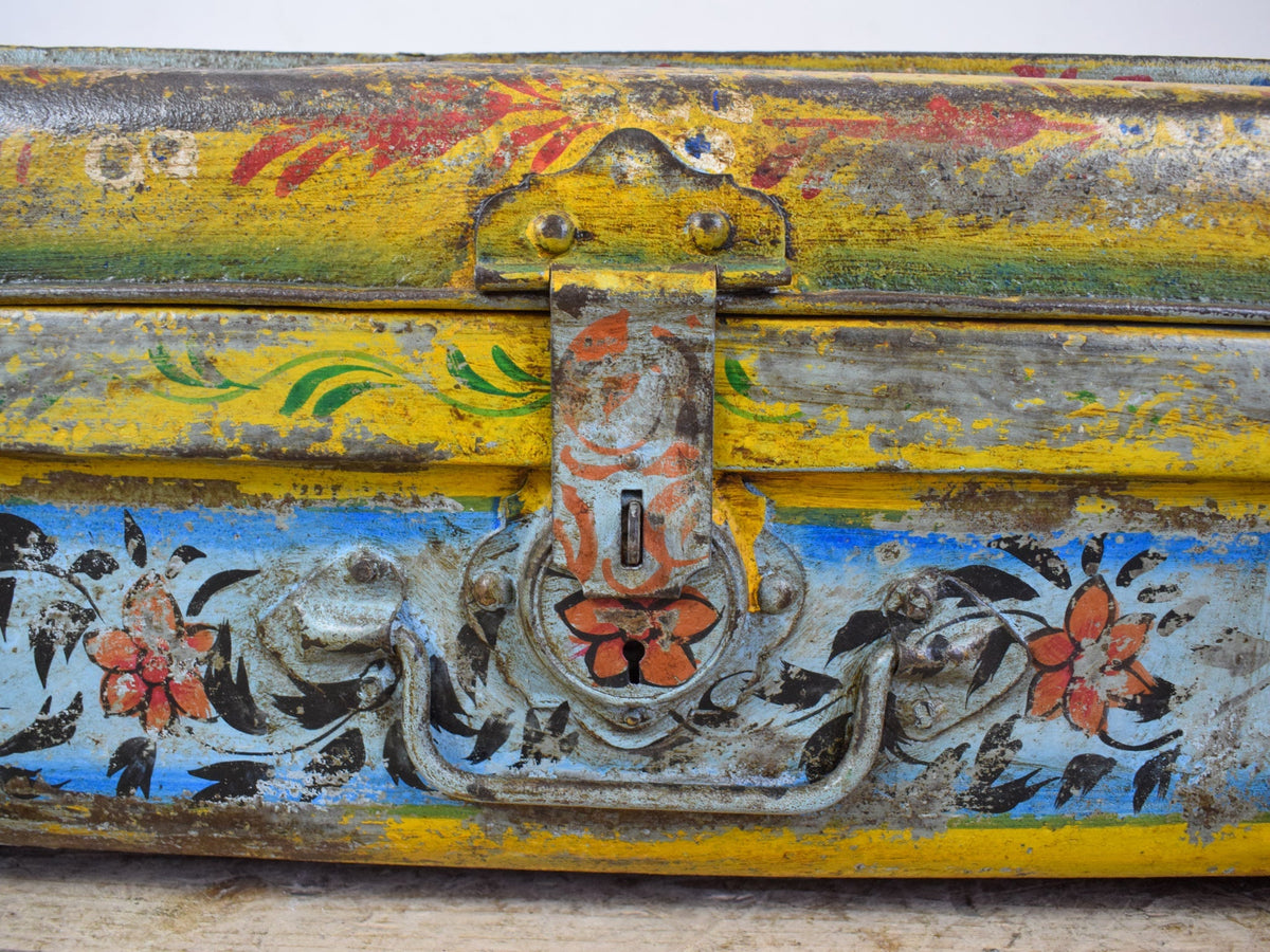 Vintage Indian Hand Painted Metal Travel Trunk Chest