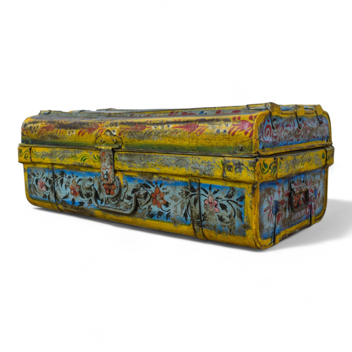 Vintage Indian Hand Painted Metal Travel Trunk Chest