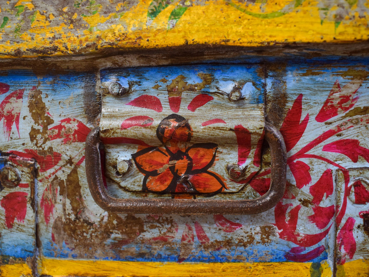 Vintage Indian Hand Painted Metal Travel Trunk Chest