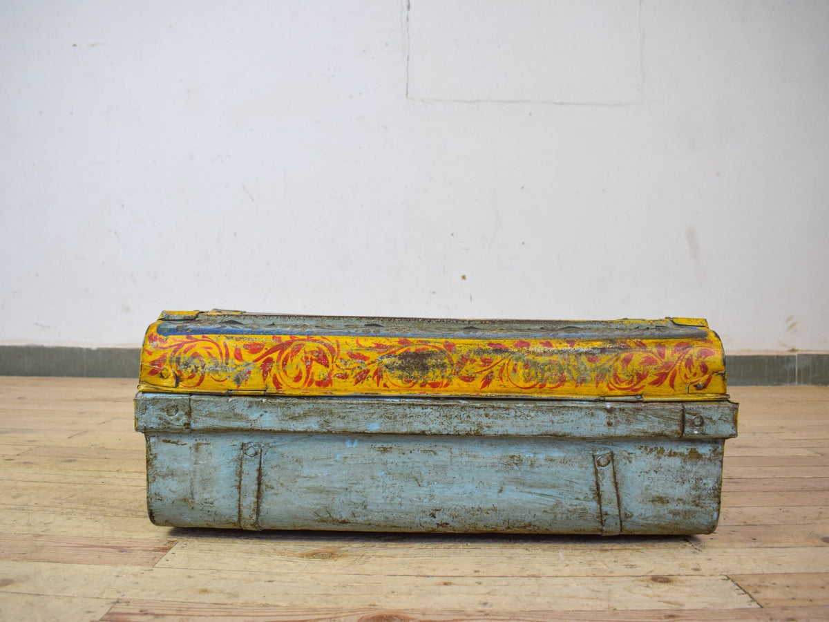 Vintage Indian Hand Painted Metal Travel Trunk Chest