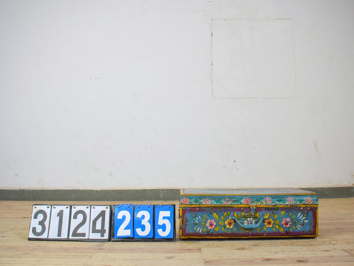 Vintage Indian Hand Painted Metal Travel Trunk Chest
