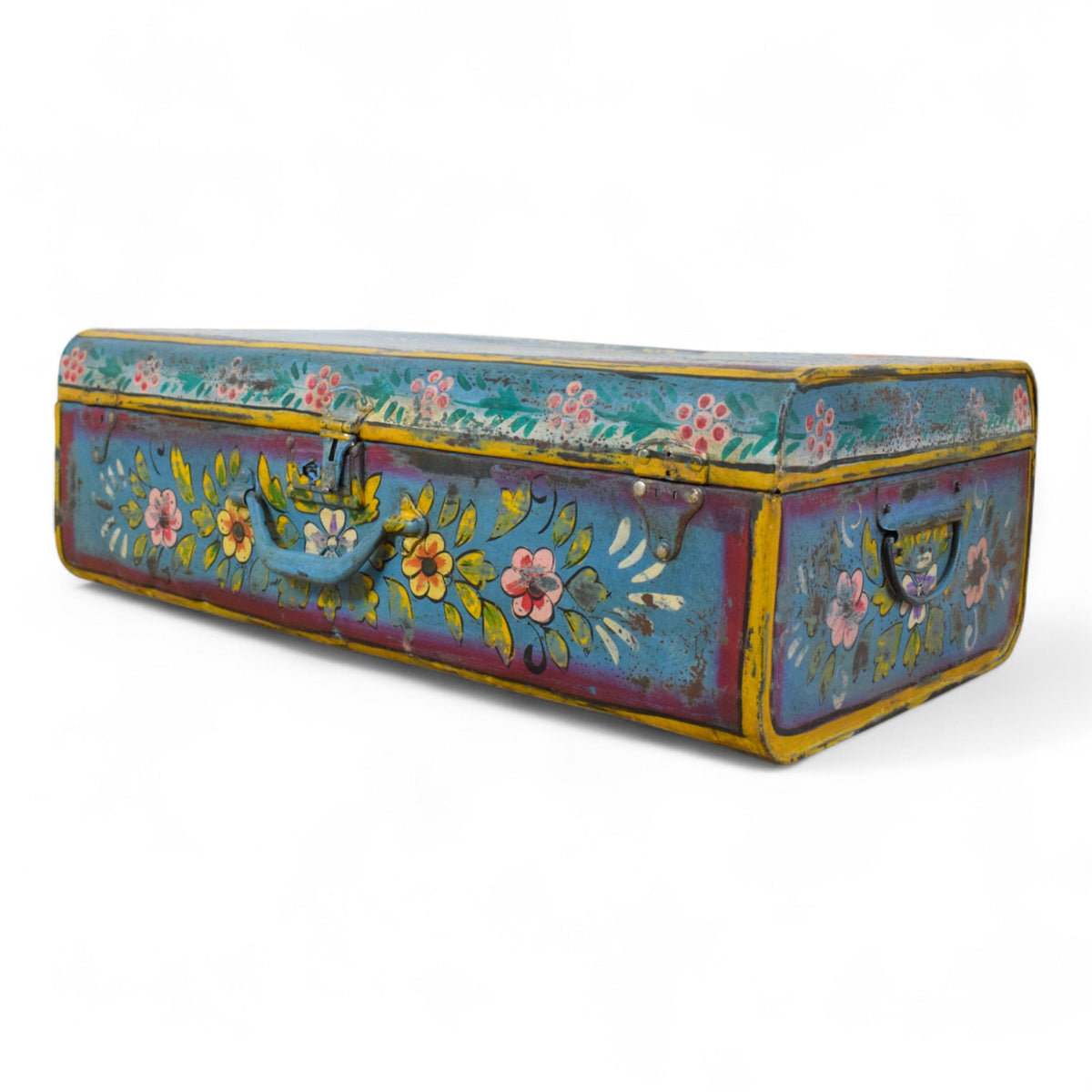 Vintage Indian Hand Painted Metal Travel Trunk Chest
