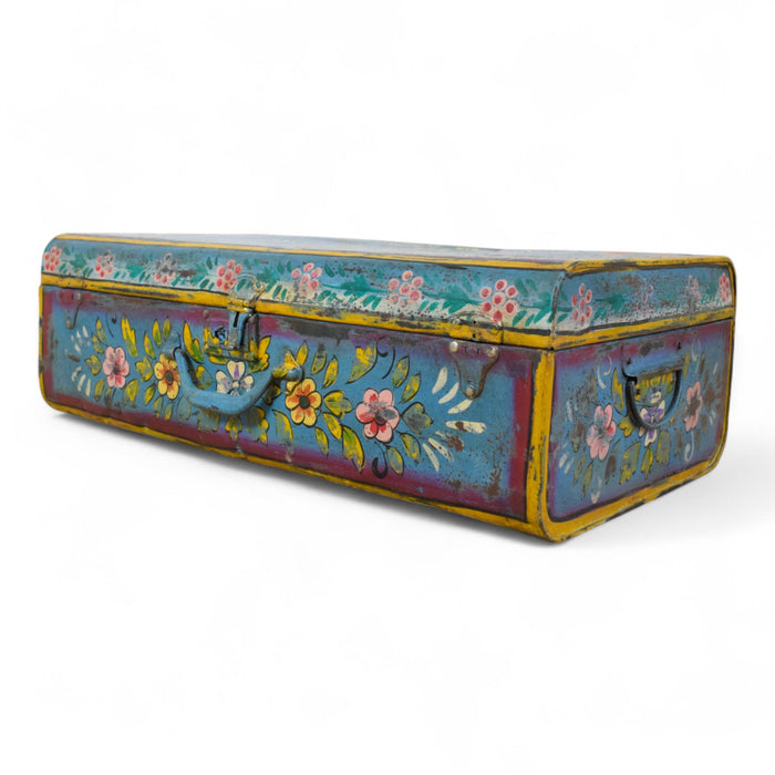Vintage Indian Hand Painted Metal Travel Trunk Chest