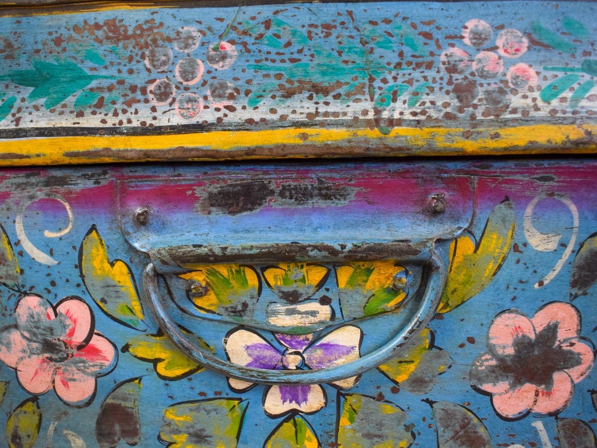 Vintage Indian Hand Painted Metal Travel Trunk Chest