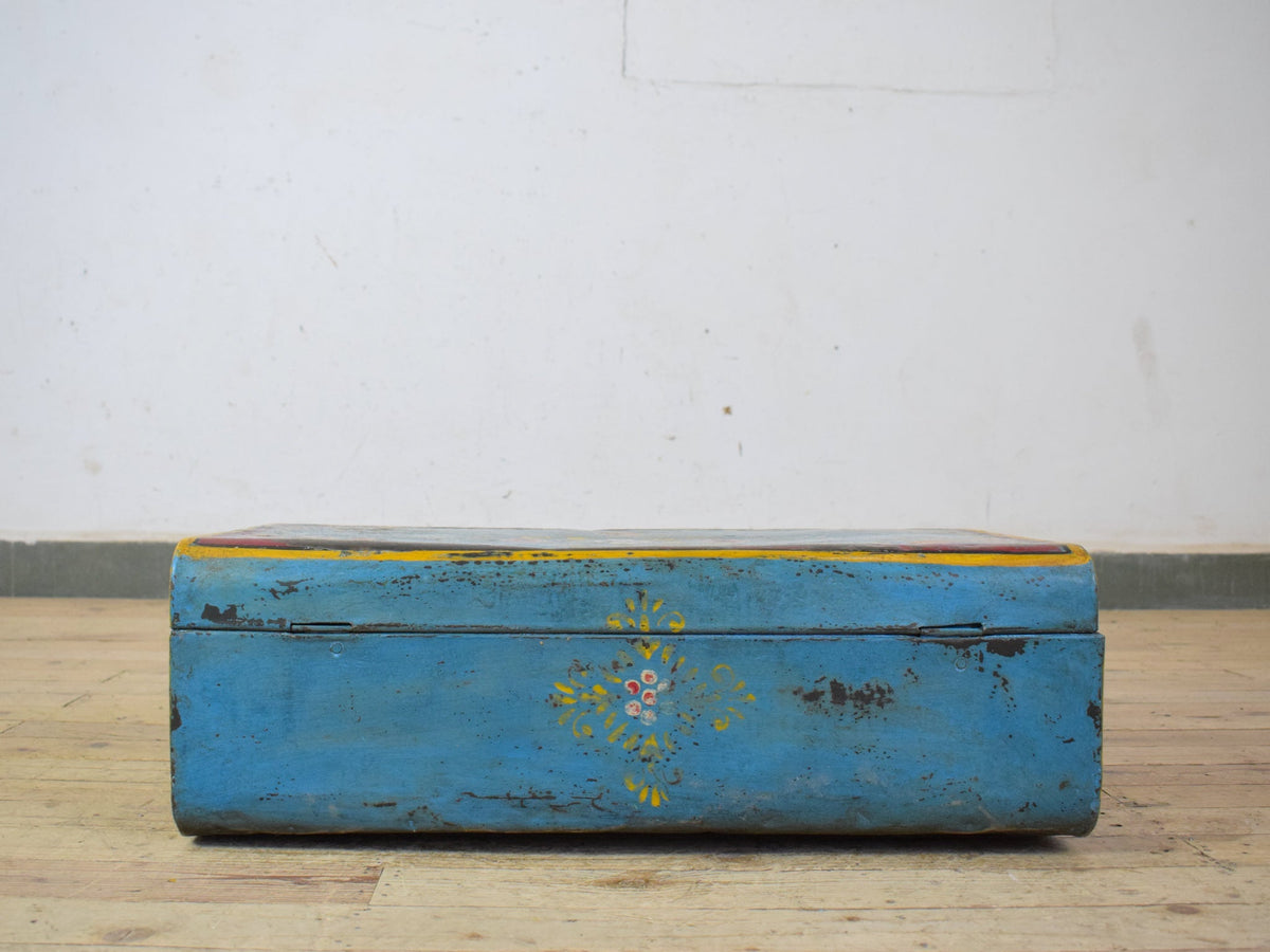 Vintage Indian Hand Painted Metal Travel Trunk Chest