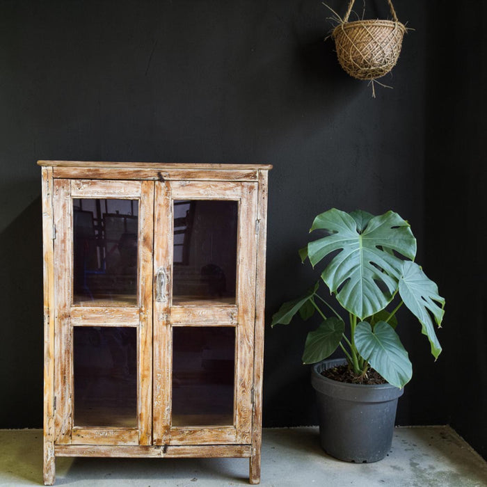 Vintage Worn Painted Rustic Cupboard Cabinet