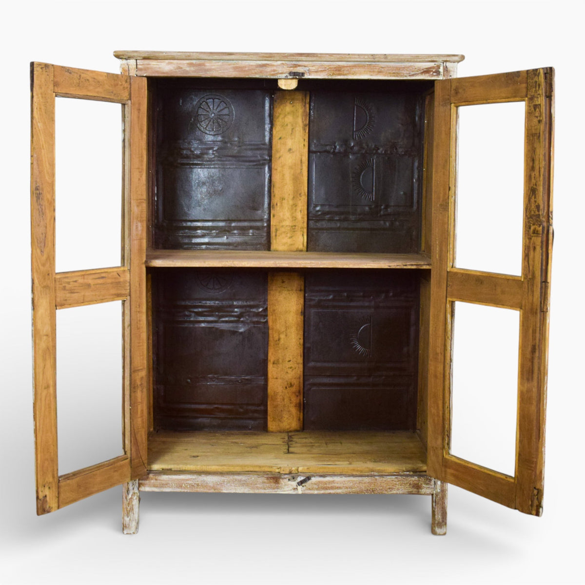 Vintage Worn Painted Rustic Cupboard Cabinet