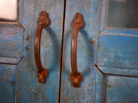 Vintage Worn Painted Wooden and Glass Rustic Cupboard Cabinet