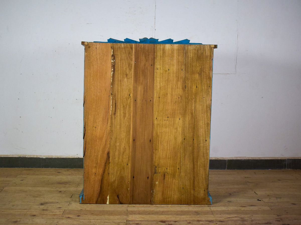 Vintage Worn Painted Wooden and Glass Rustic Cupboard Cabinet