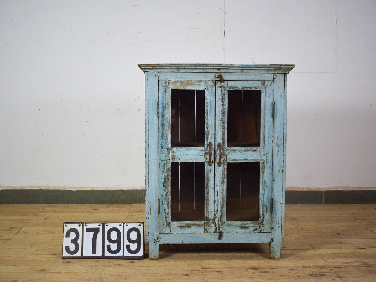 Vintage Worn Painted Rustic Cupboard Cabinet