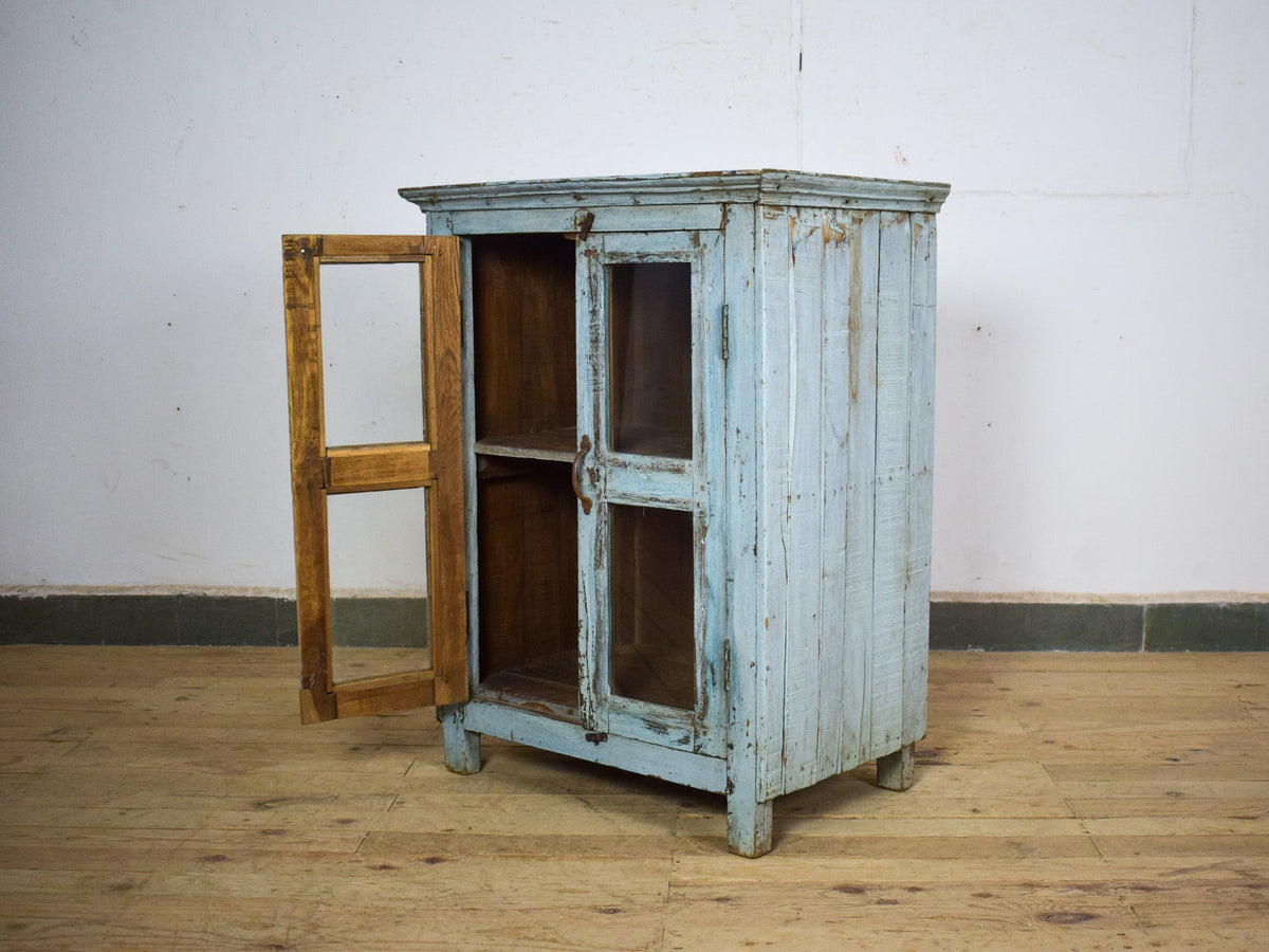 Vintage Worn Painted Rustic Cupboard Cabinet