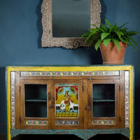Vintage Indian Sideboard Cupboard With Reverse Glass Painting