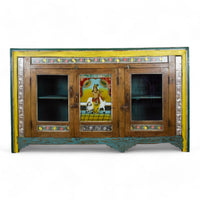Vintage Indian Sideboard Cupboard With Reverse Glass Painting