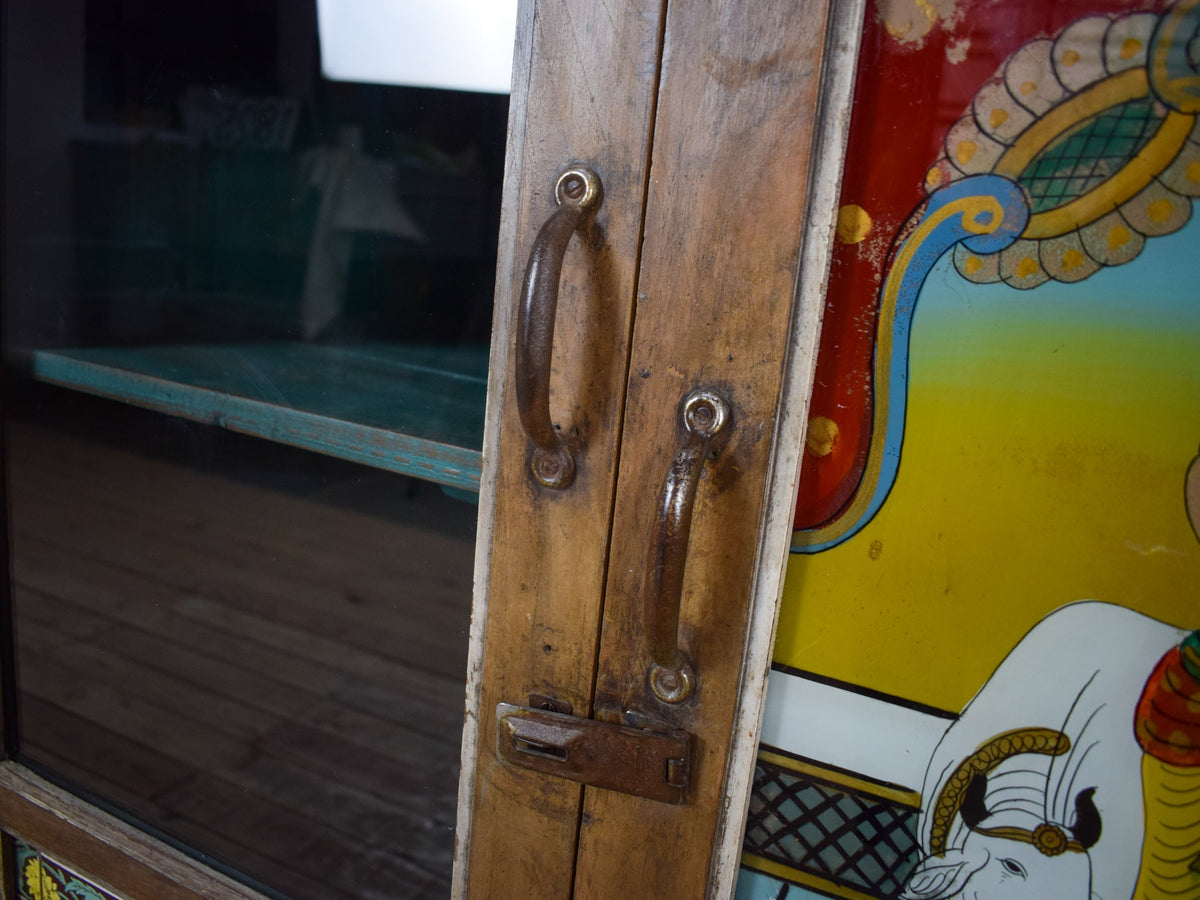 Vintage Indian Sideboard Cupboard With Reverse Glass Painting