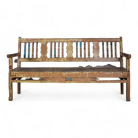 Vintage Indian Hard Wood Bench With Original Rustic Paint