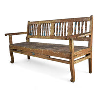 Vintage Indian Hard Wood Bench With Original Rustic Paint