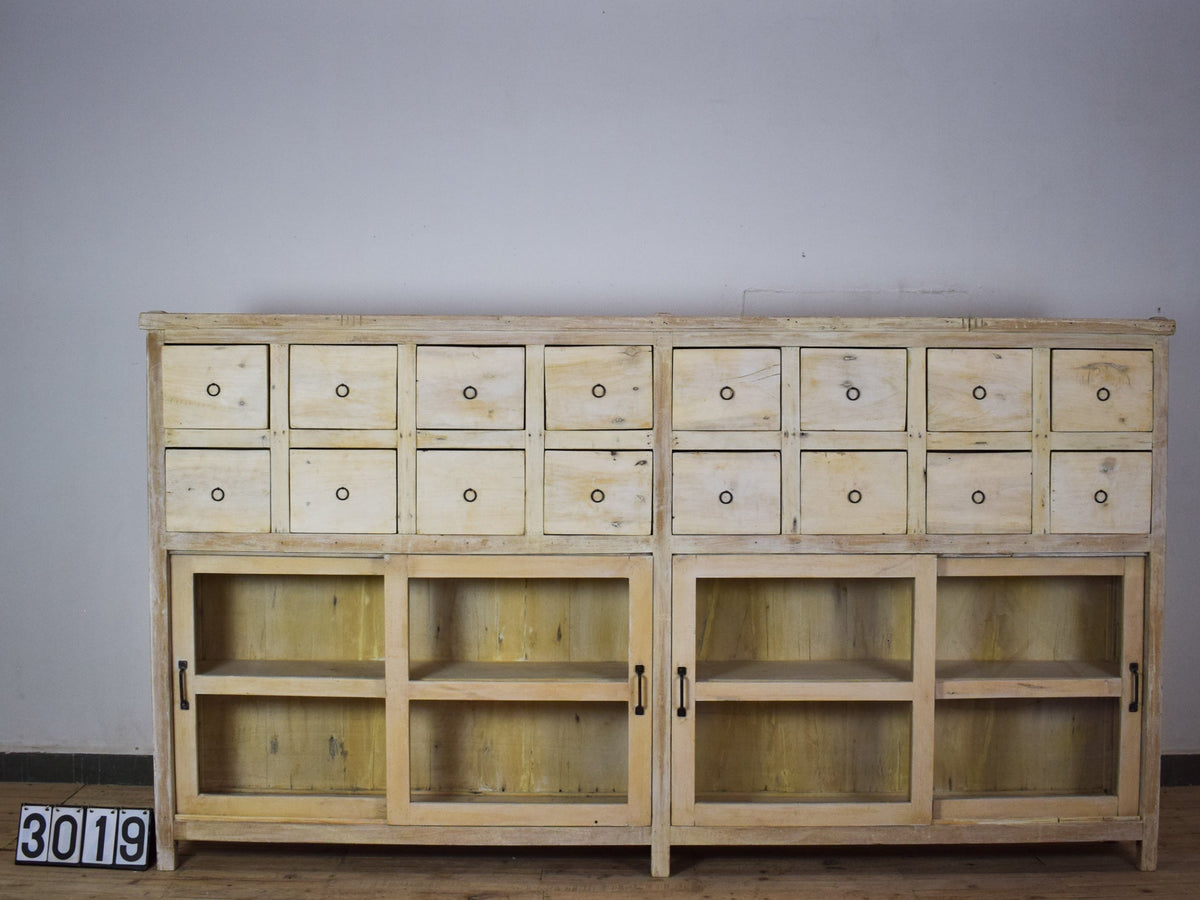 Very Large Vintage Rustic Wooden Apothecary Shop Sideboard Drawers Cabinet