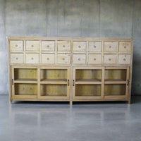 Very Large Vintage Rustic Wooden Apothecary Shop Sideboard Drawers Cabinet