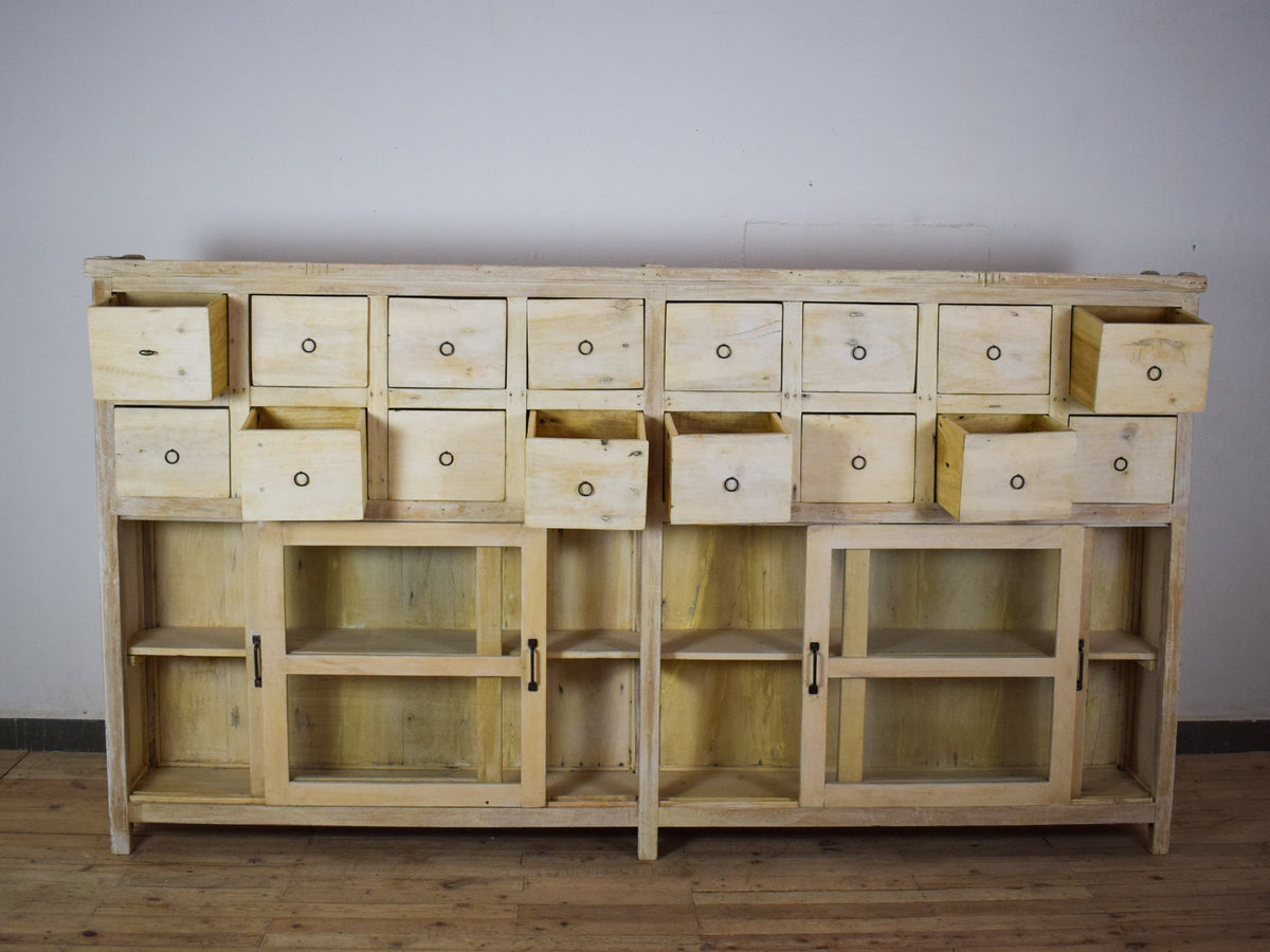 Very Large Vintage Rustic Wooden Apothecary Shop Sideboard Drawers Cabinet