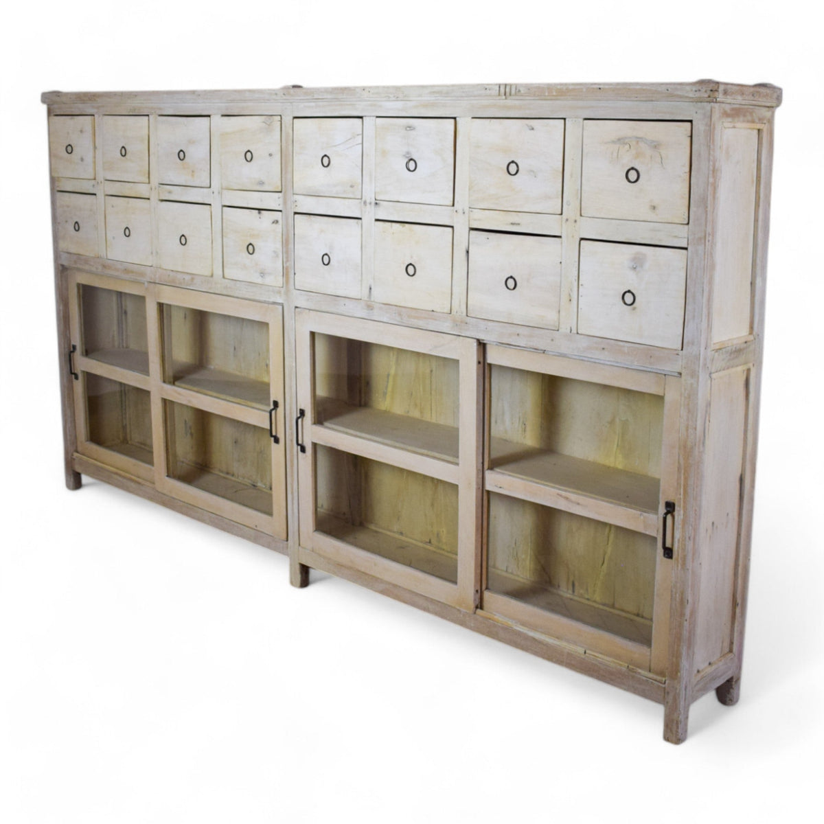 Very Large Vintage Rustic Wooden Apothecary Shop Sideboard Drawers Cabinet