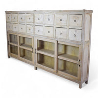 Very Large Vintage Rustic Wooden Apothecary Shop Sideboard Drawers Cabinet