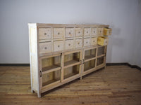 Very Large Vintage Rustic Wooden Apothecary Shop Sideboard Drawers Cabinet