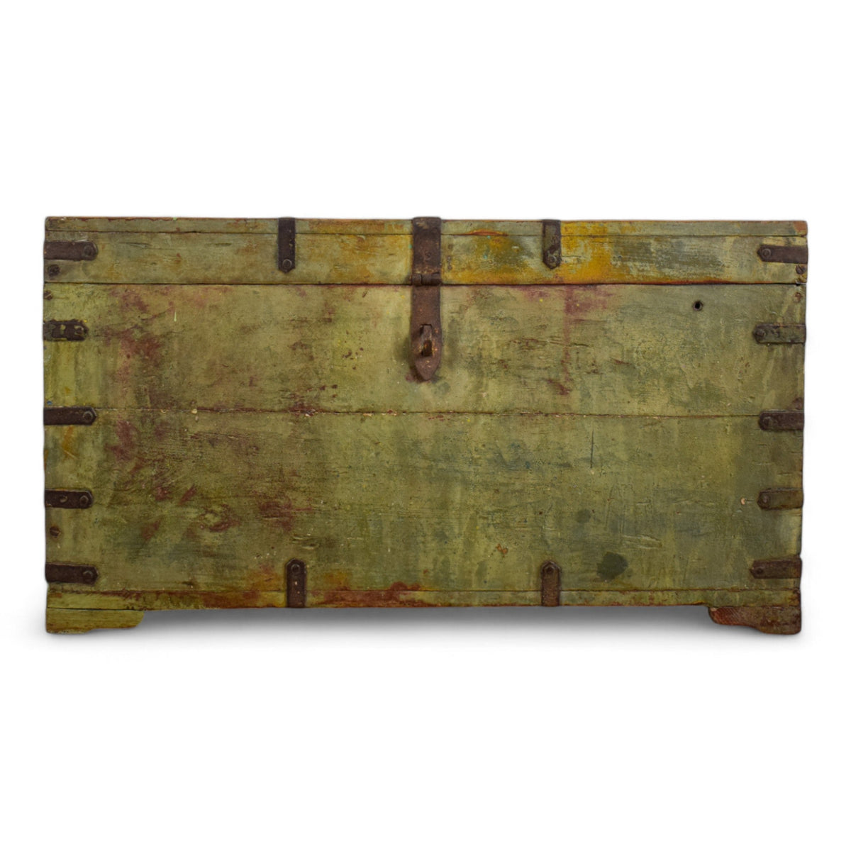 Vintage Wooden Metal Bound Chest Box Coffee Table