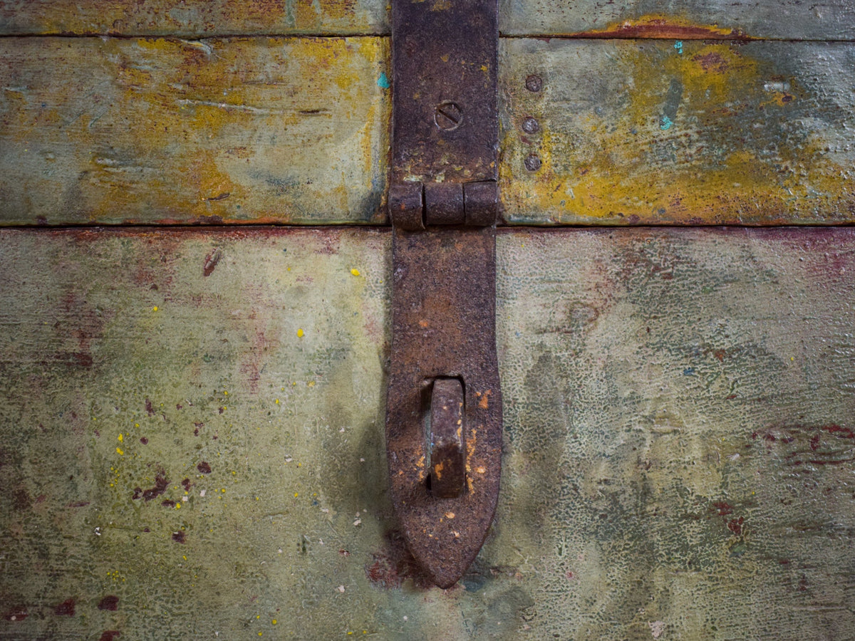 Vintage Wooden Metal Bound Chest Box Coffee Table