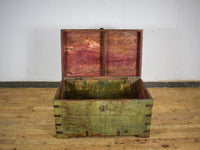 Vintage Wooden Metal Bound Chest Box Coffee Table