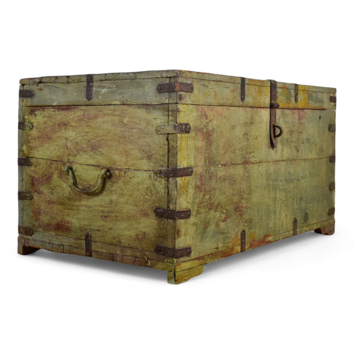 Vintage Wooden Metal Bound Chest Box Coffee Table