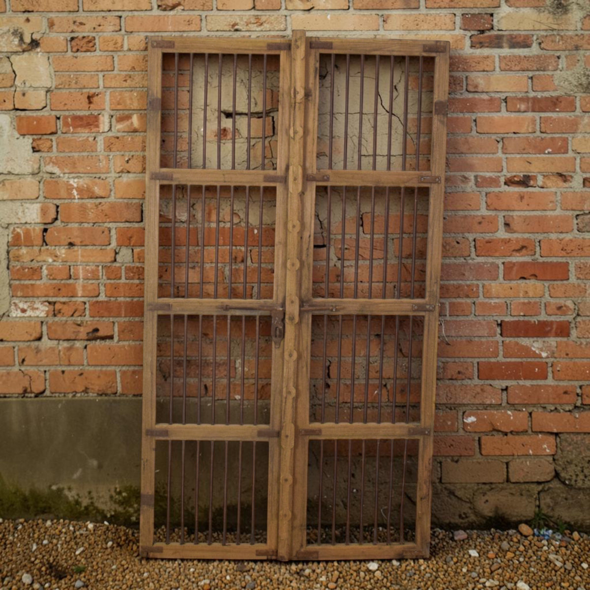 Pair of Antique Vintage Rustic Wood and Metal Indian Doors Shutters