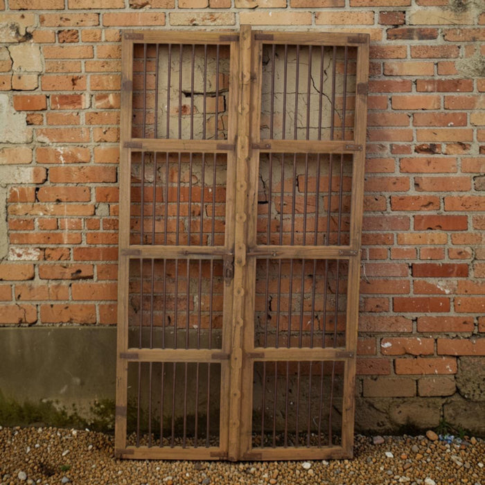 Pair of Antique Vintage Rustic Wood and Metal Indian Doors Shutters