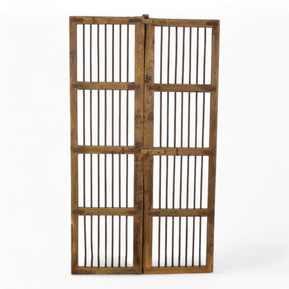 Pair of Antique Vintage Rustic Wood and Metal Indian Doors Shutters