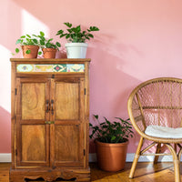 Vintage Rustic Cupboard Cabinet Storage With Antique Tile Decoration