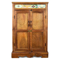 Vintage Rustic Cupboard Cabinet Storage With Antique Tile Decoration