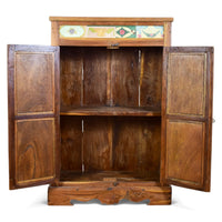 Vintage Rustic Cupboard Cabinet Storage With Antique Tile Decoration