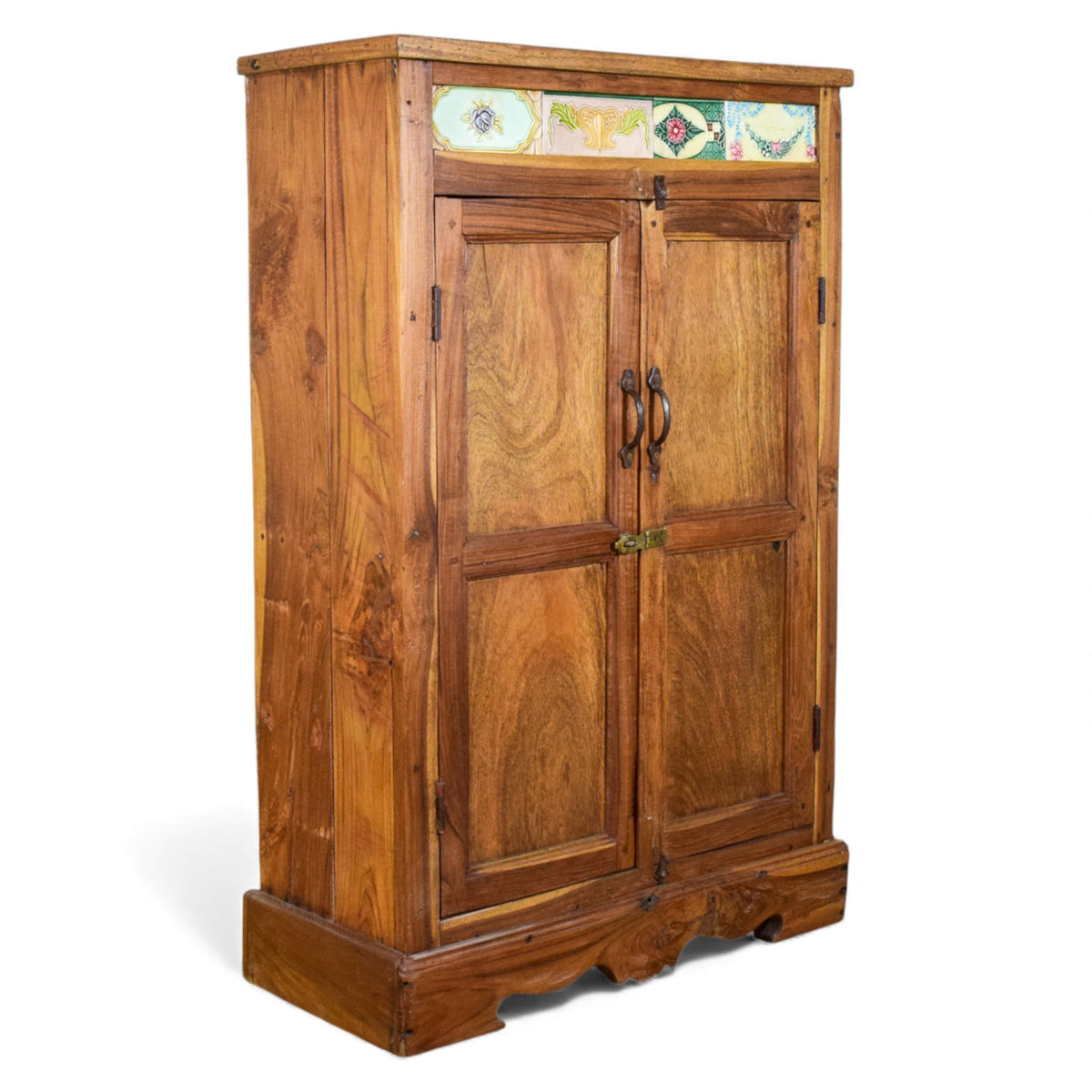 Vintage Rustic Cupboard Cabinet Storage With Antique Tile Decoration