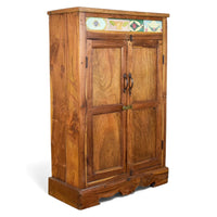 Vintage Rustic Cupboard Cabinet Storage With Antique Tile Decoration