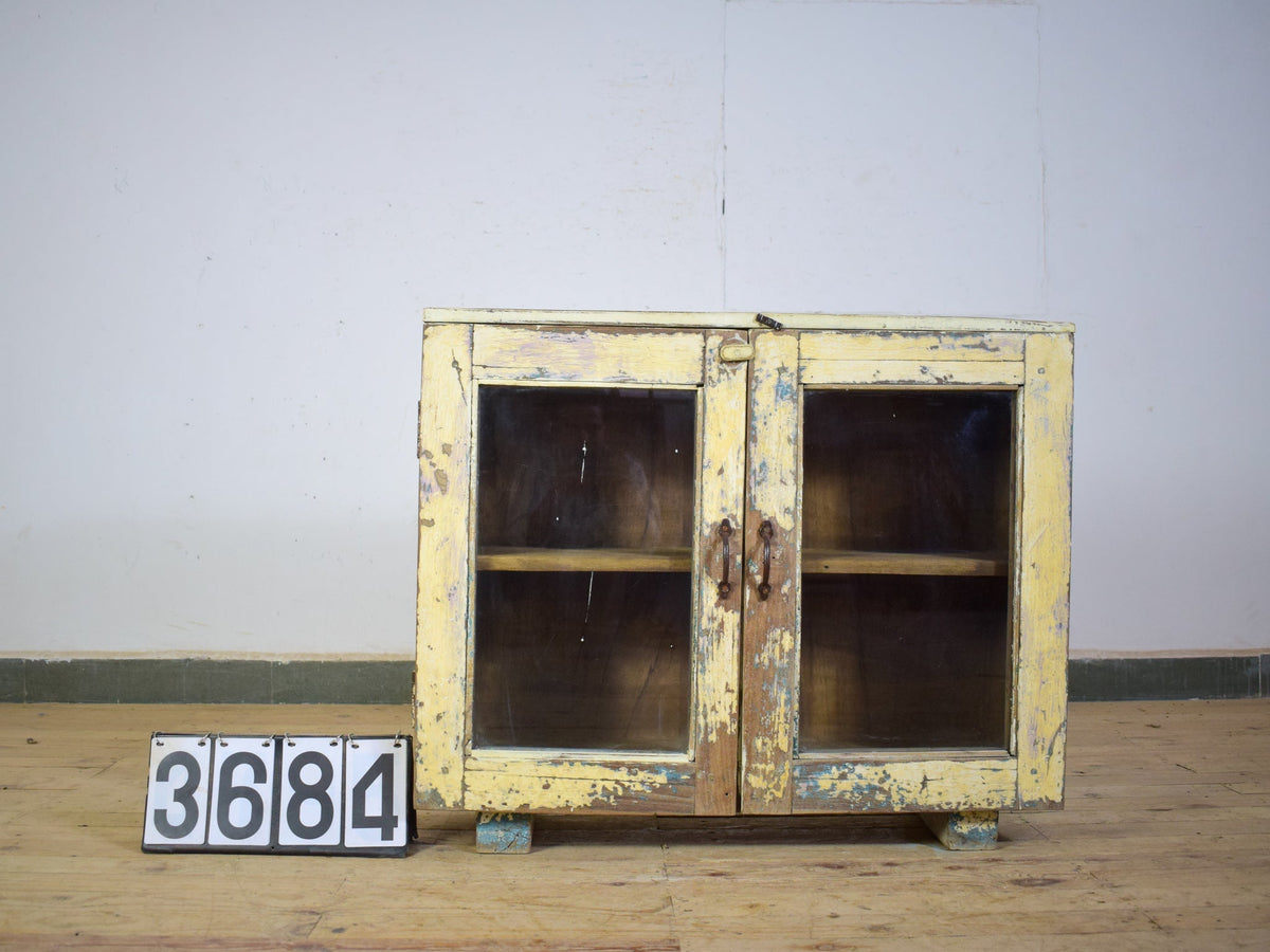 Vintage Worn Painted Rustic Cupboard Cabinet