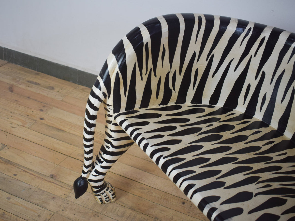 Pair of Indian Wooden Carved Hand Painted Vintage Style White Tiger Chairs