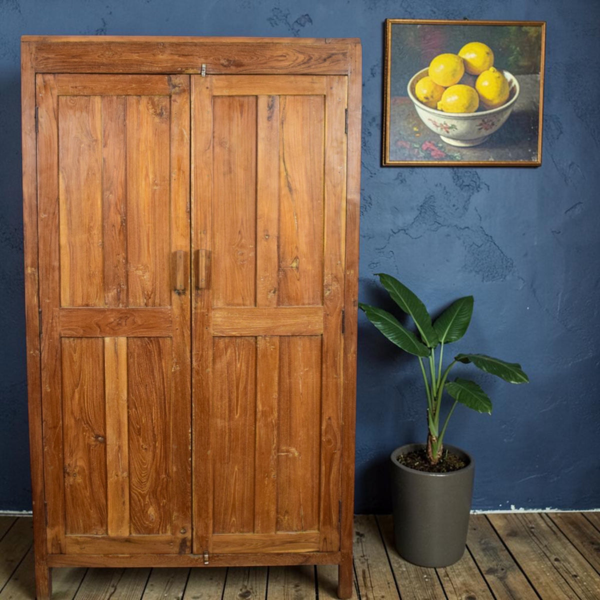 Vintage Large Wooden Rustic Cupboard Cabinet With Fitted Interior
