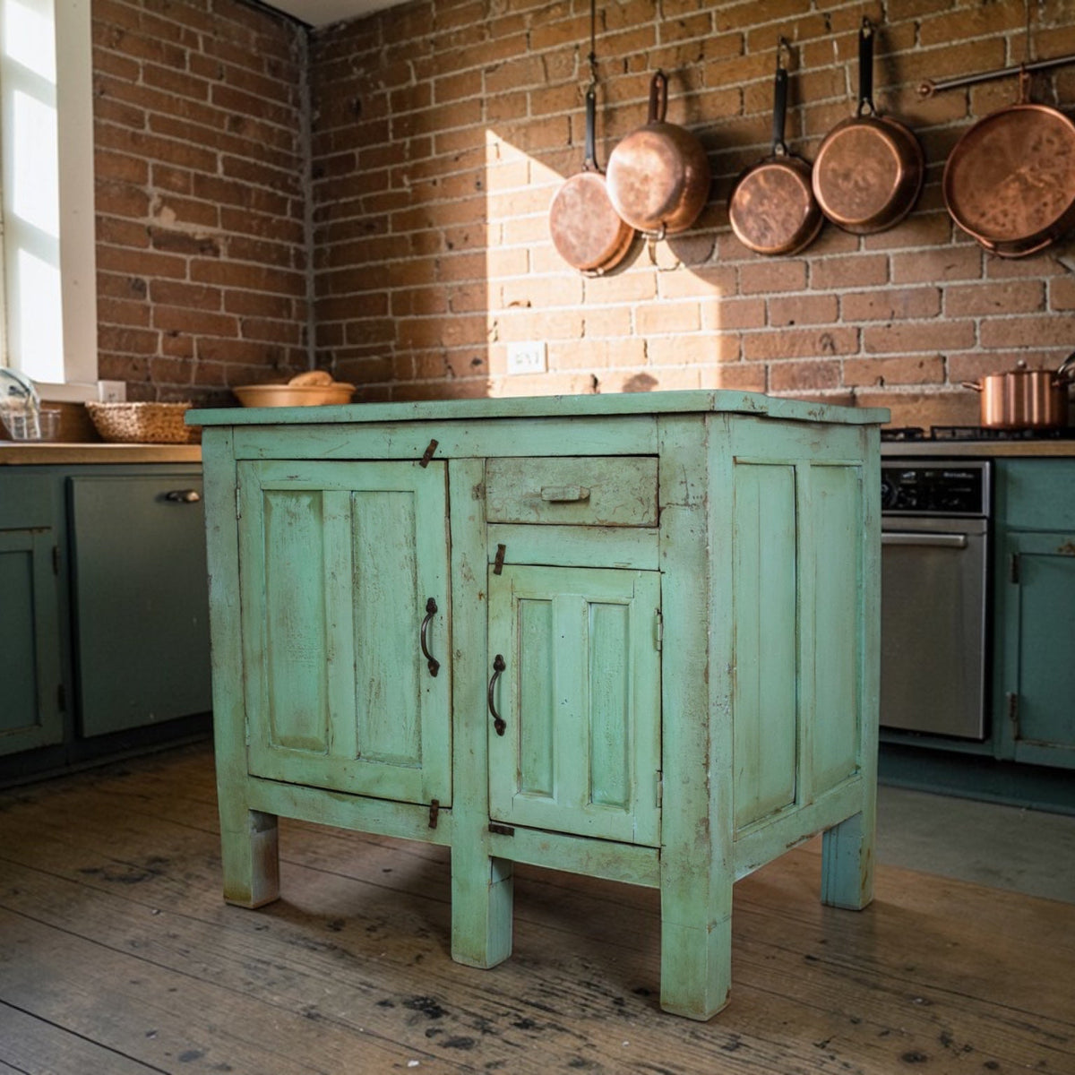 Vintage Painted Kitchen Island Cupboard Cabinet