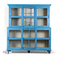 Large Vintage Indian Rustic Glass Kitchen Dresser Cupboard Cabinet