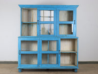 Large Vintage Indian Rustic Glass Kitchen Dresser Cupboard Cabinet