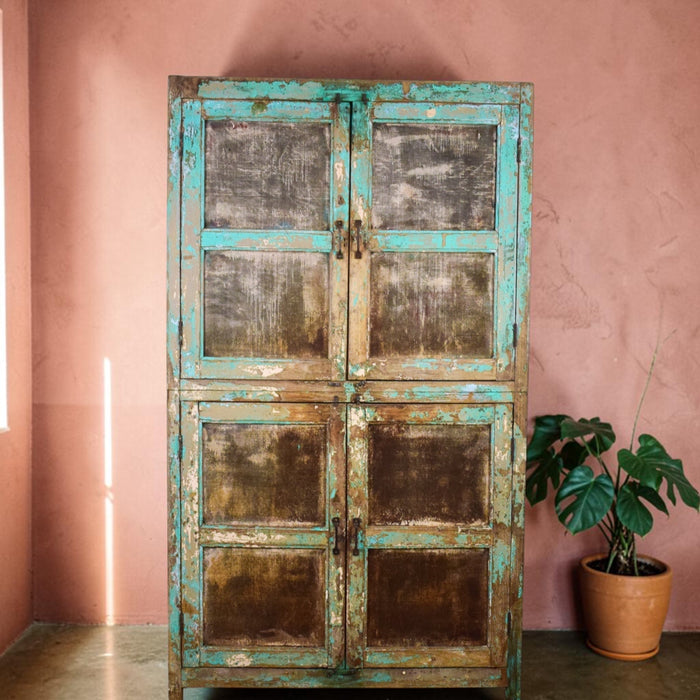 Large Vintage Rustic Wooden Cupboard Cabinet